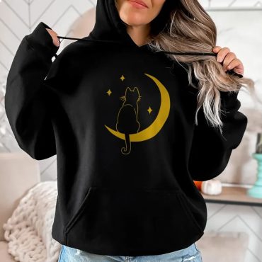 Cat In The Moon Design Hoodie