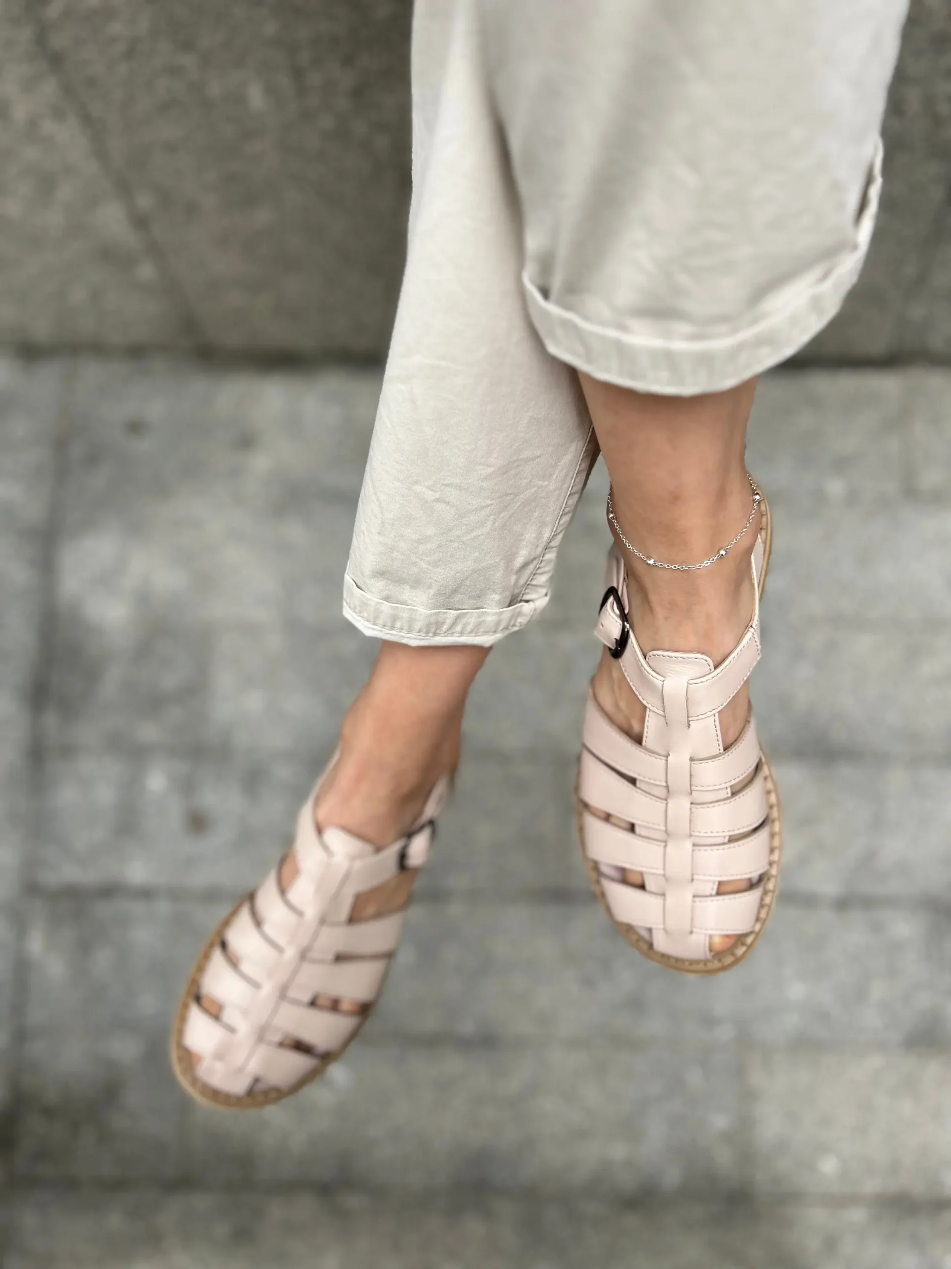 Leather Fisherman Sandals: Beige Closed Toe