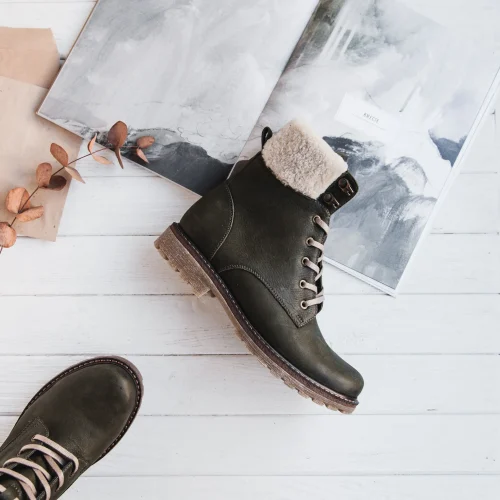 Women’s Olive Nubuck Lace-up Ankle Boots