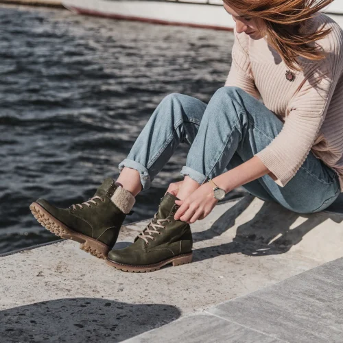 Women’s Olive Nubuck Lace-up Ankle Boots