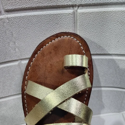 Women’s Gold Crisscross Moroccan Leather Sandals