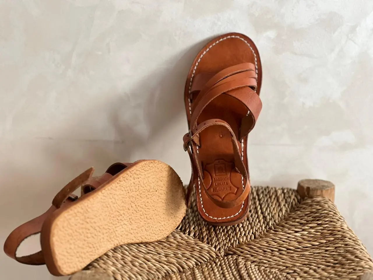 Women’s Brown Cross Strap Moroccan Flat Slides