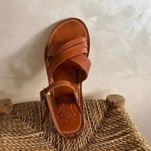 Women’s Brown Cross Strap Moroccan Flat Slides