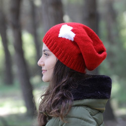 Winter Slouch Heart Beanie For Women: Red With