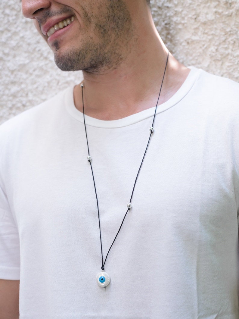 Evil Eye Pendant Necklace Mens Protection Jewelry Adjustable