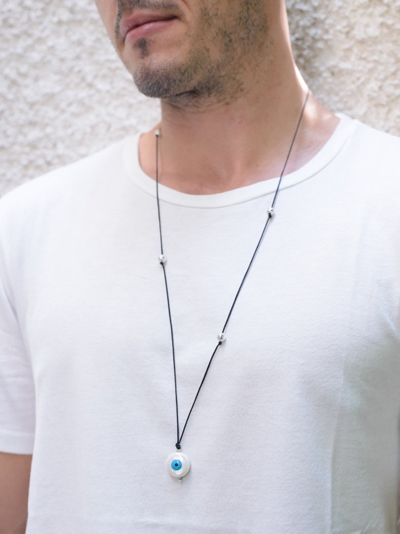Evil Eye Pendant Necklace Mens Protection Jewelry Adjustable