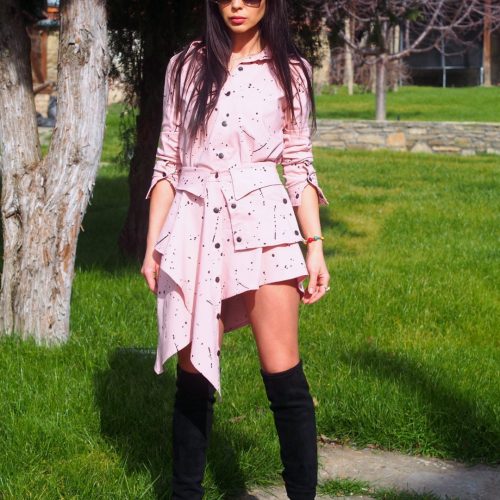 Women Asymmetric Dress Shirt Extravagant Avangarde Pink Casual