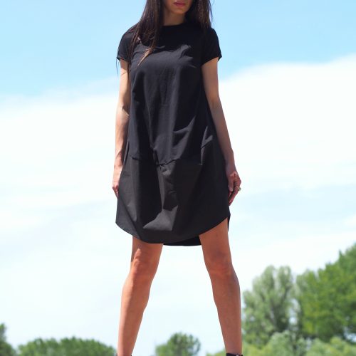 Women Casual Dress T Shirt Extravagant Short Black