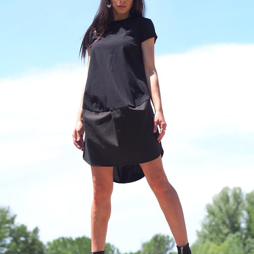 Women Casual Dress T Shirt Extravagant Short Black