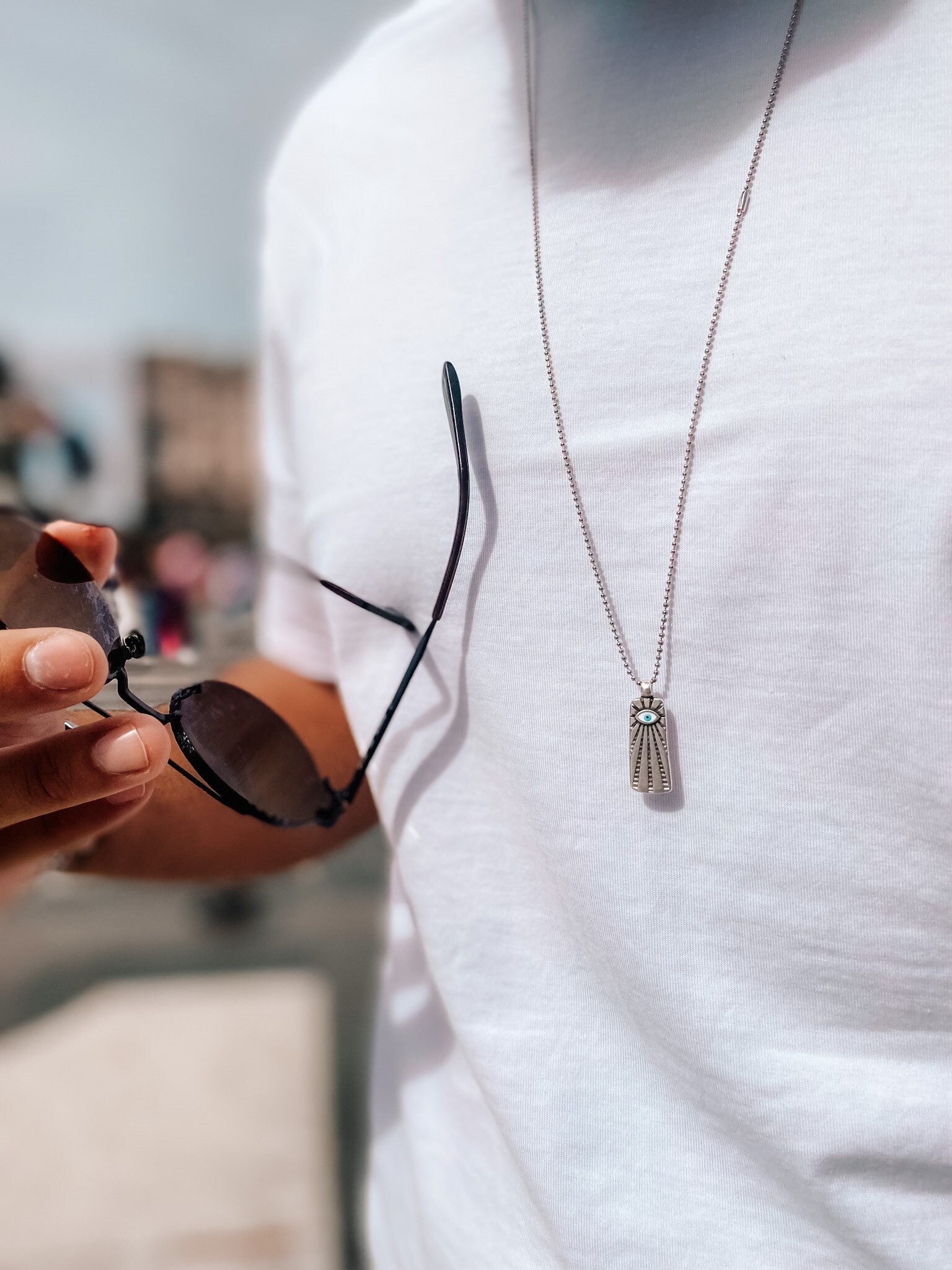 Men's Evil Eye Pendant Silver Necklace For Men