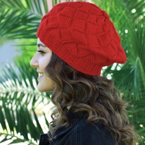 Handknit Red Beret Hat For Women: Winter Wool