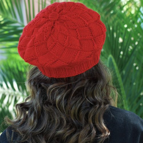 Handknit Red Beret Hat For Women: Winter Wool