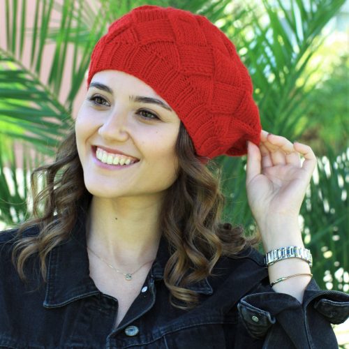 Handknit Red Beret Hat For Women: Winter Wool