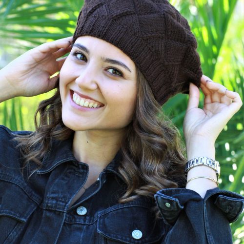 Brown Handknit Women Beret Hat For Winter