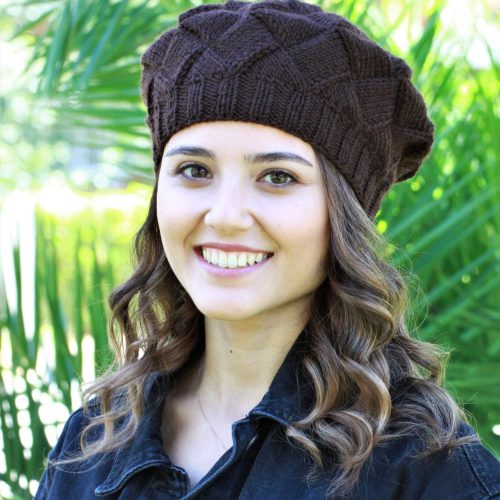 Brown Handknit Women Beret Hat For Winter