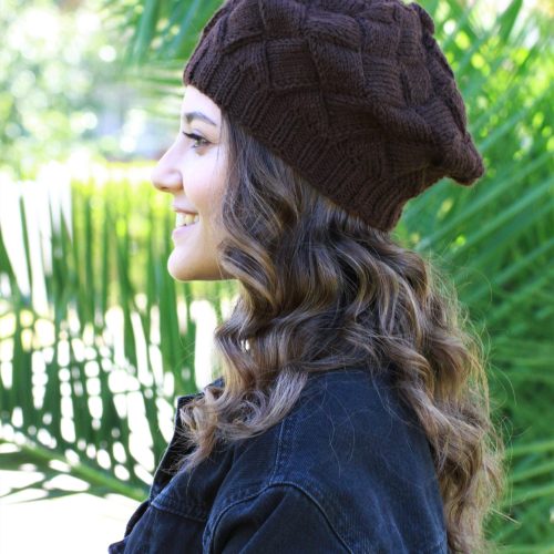 Brown Handknit Women Beret Hat For Winter