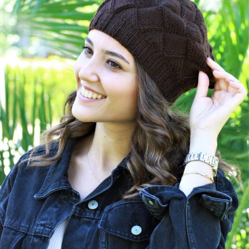 Brown Handknit Women Beret Hat For Winter