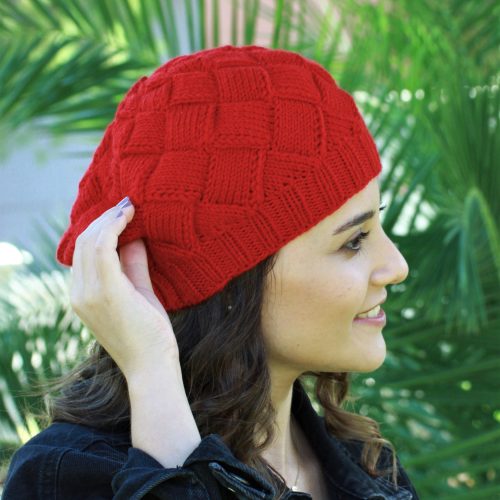 Handknit Red Beret Hat For Women: Winter Wool