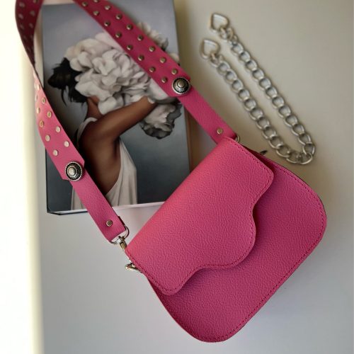 Pink Shoulder Bag Women Crossbody Silver Chain Full