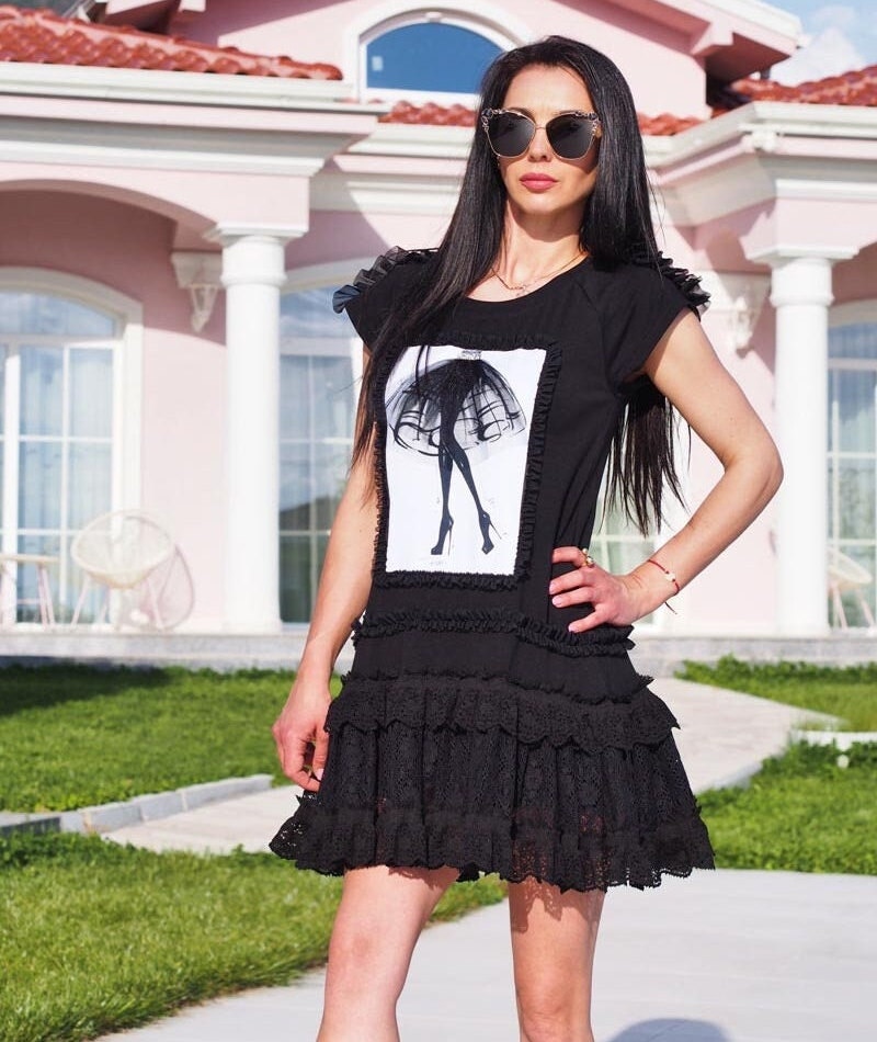 Women Short Summer Dress Lace Cotton Party Boho