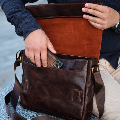 Personalized Brown Leather Laptop Messenger Bag: Full Grain