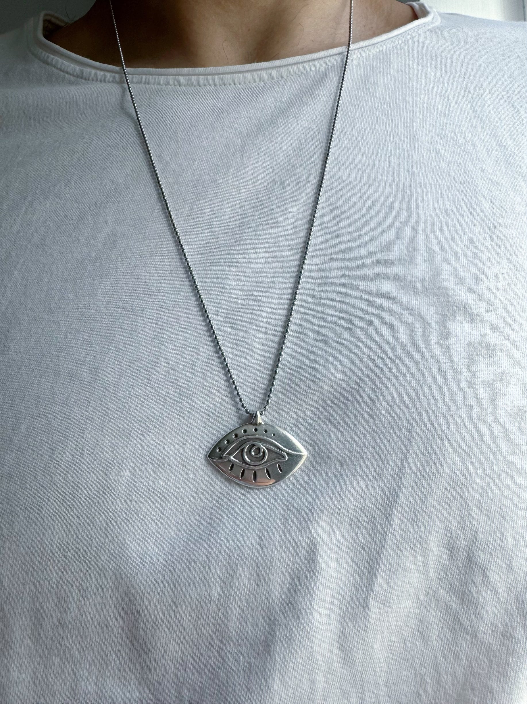 Silver Evil Eye Pendant Mens Necklace Men Jewelry