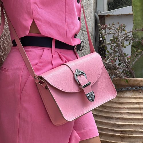 Pink Leather Shoulder Bag Crossbody Full Grain Boho
