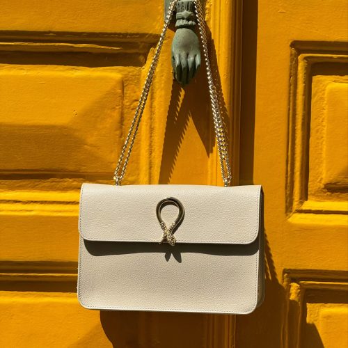 Beige Leather Shoulder Bag Women Purse Full Grain