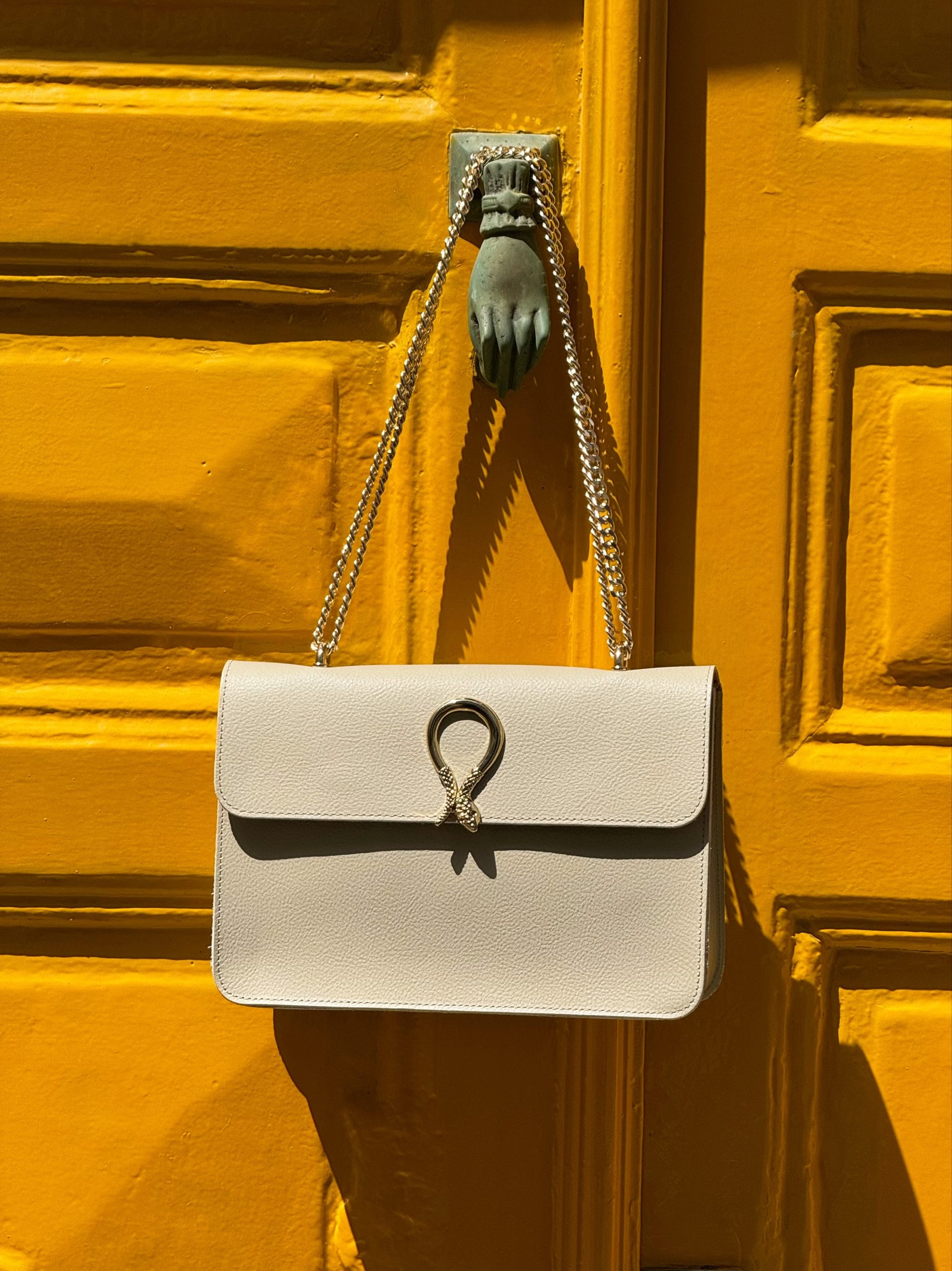 Beige Leather Shoulder Bag Women Purse Full Grain