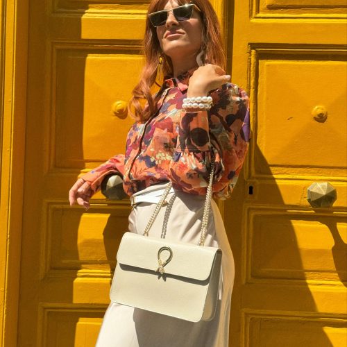 Beige Leather Shoulder Bag Women Purse Full Grain