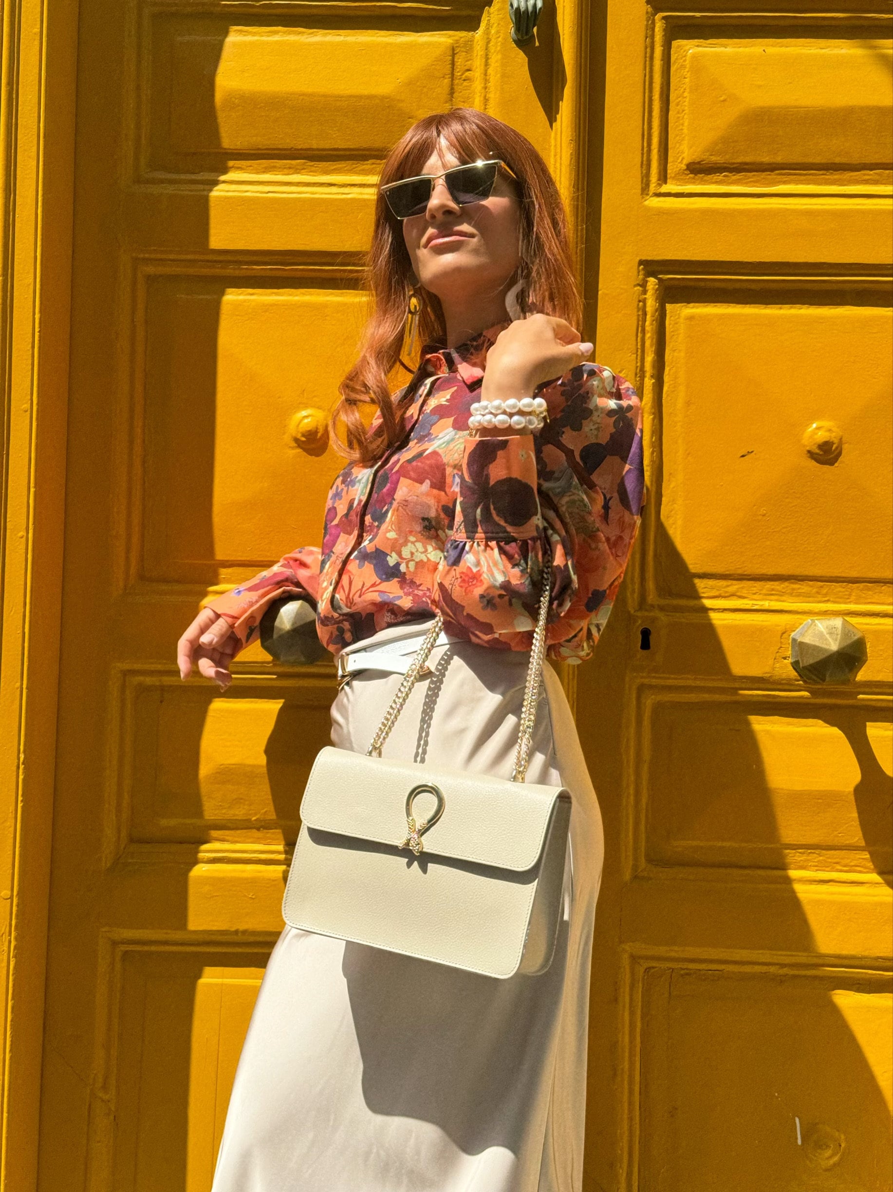 Beige Leather Shoulder Bag Women Purse Full Grain