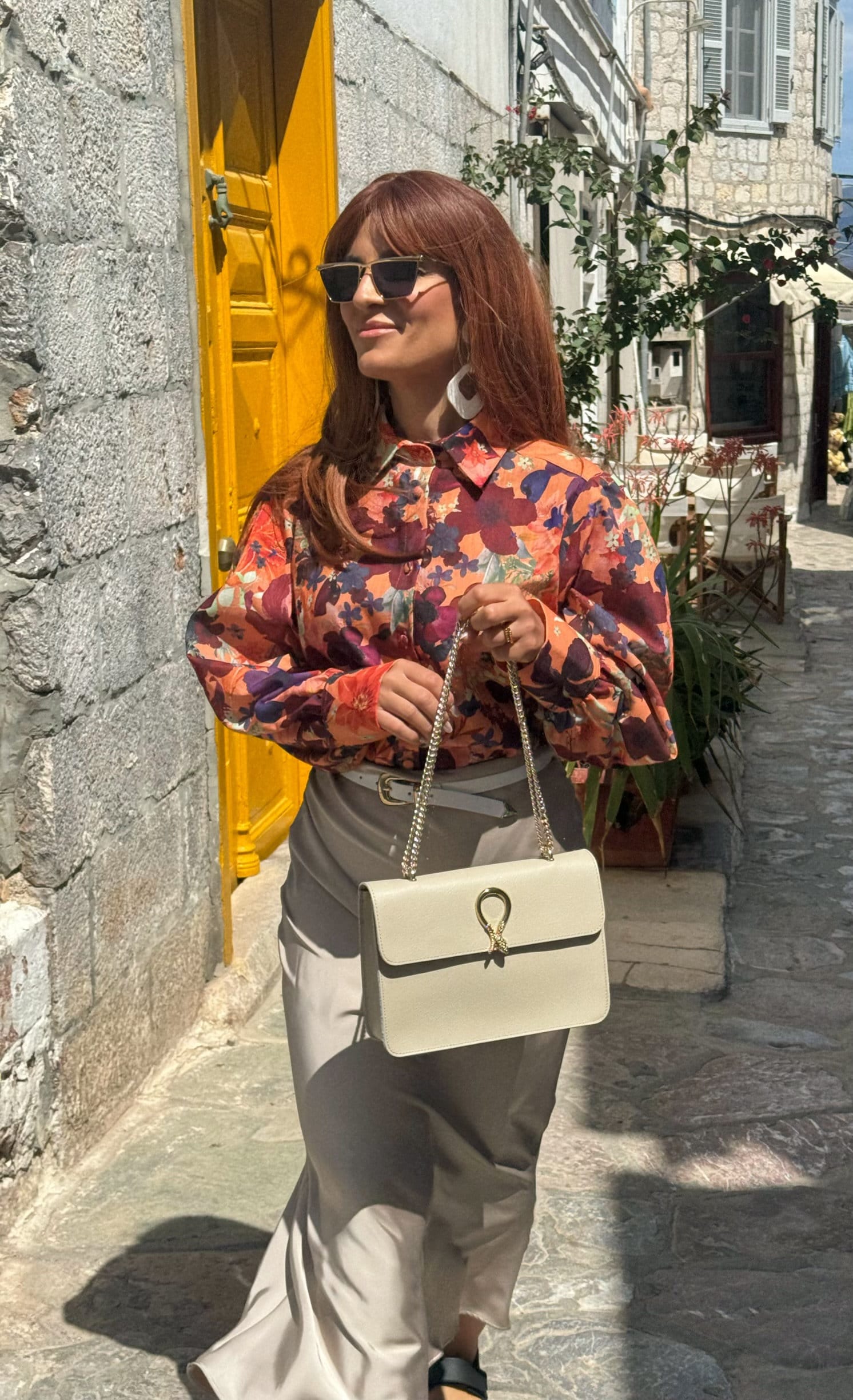 Beige Leather Shoulder Bag Women Purse Full Grain