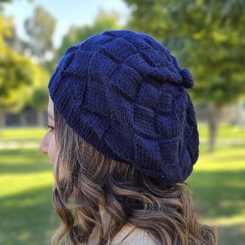 Navy Blue Handknit Womens Knitted Hat For Winter