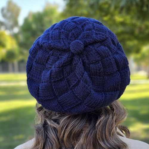 Navy Blue Handknit Womens Knitted Hat For Winter