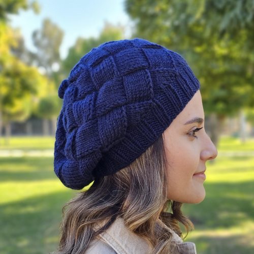 Navy Blue Handknit Womens Knitted Hat For Winter