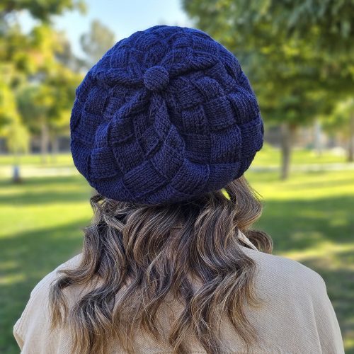 Navy Blue Handknit Womens Knitted Hat For Winter