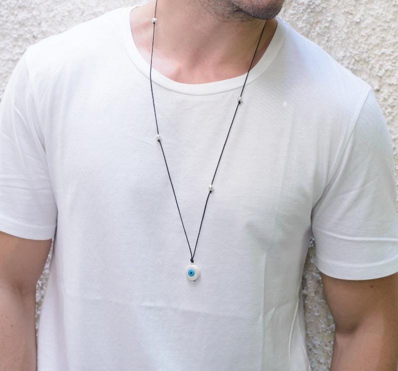Evil Eye Pendant Necklace Mens Protection Jewelry Adjustable