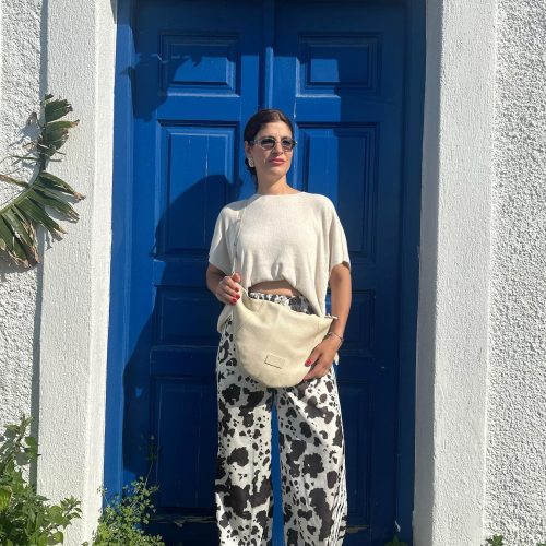 Beige Leather Shoulder Bag Handmade Large Purse Women