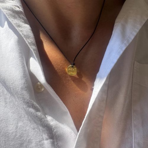 Mens Pendant Gold Disc Necklace Dad Engraved Sterling