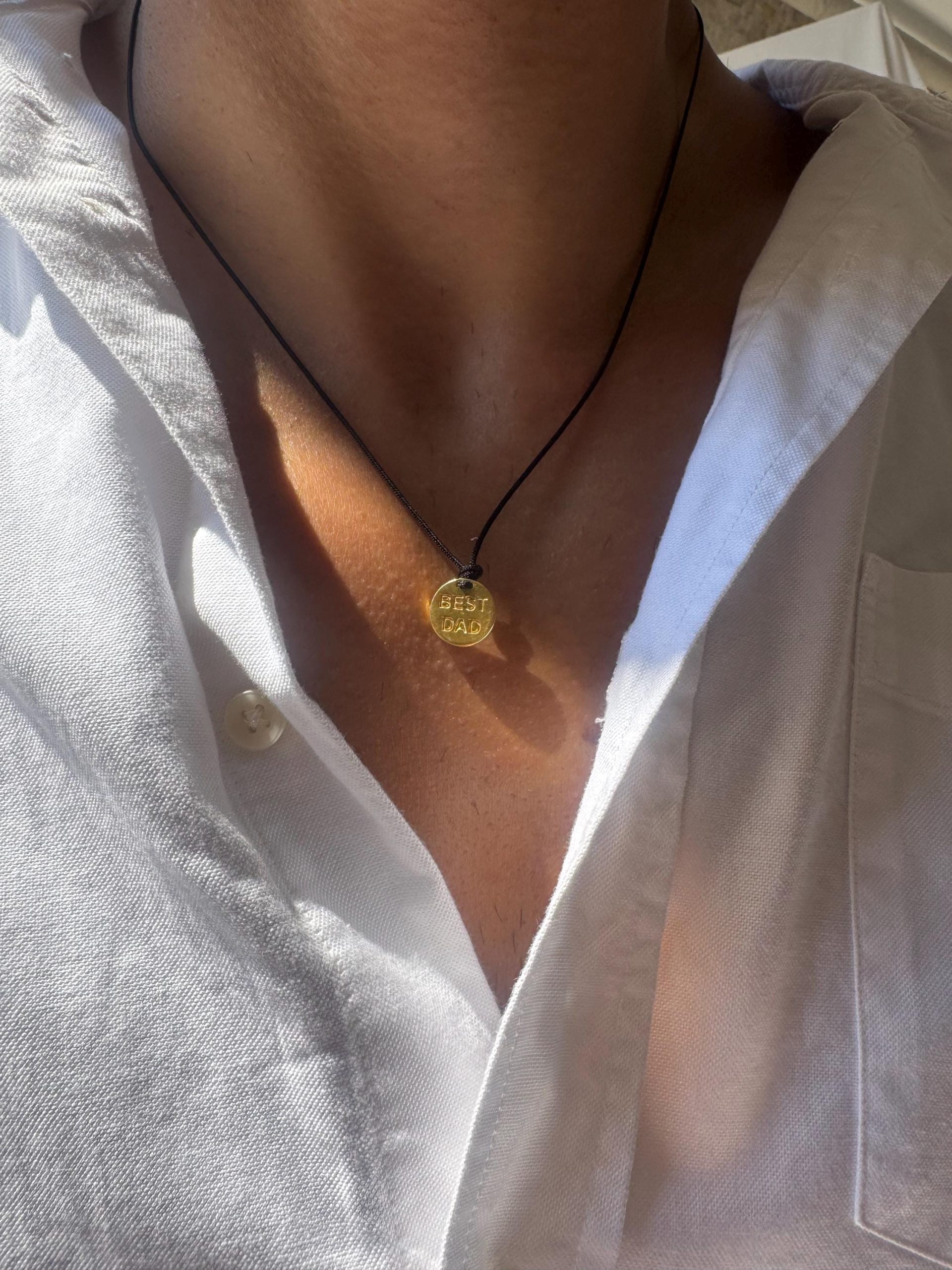 Mens Pendant Gold Disc Necklace Dad Engraved Sterling