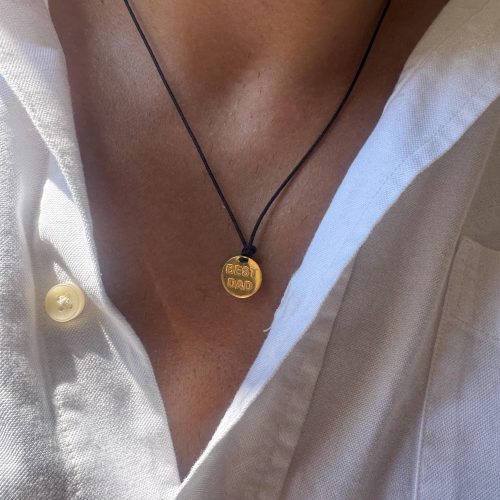 Mens Pendant Gold Disc Necklace Dad Engraved Sterling