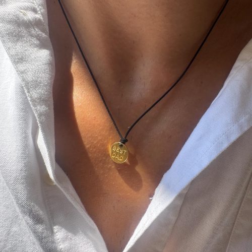 Mens Pendant Gold Disc Necklace Dad Engraved Sterling