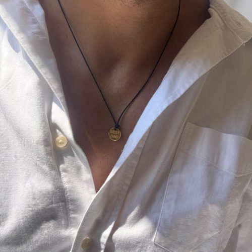 Mens Pendant Gold Disc Necklace Dad Engraved Sterling