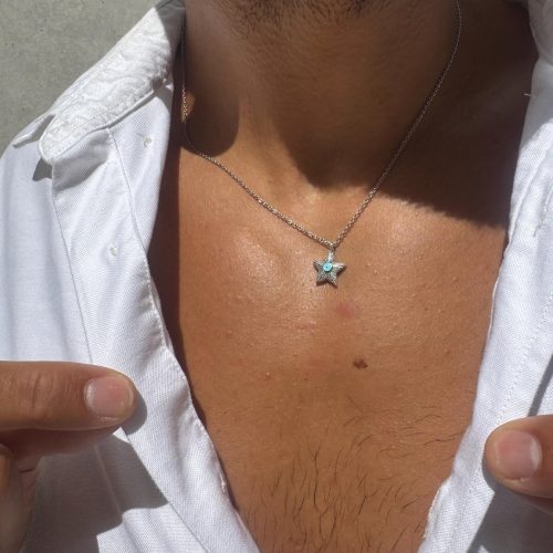 Mens Starfish Pendant Enamel Evil Eye Necklace Stainless