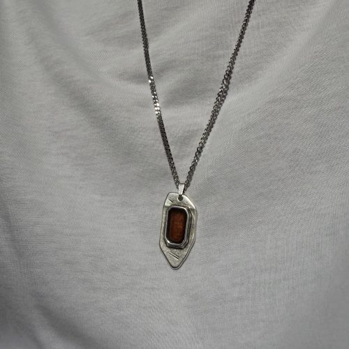 Men's Brown Enamel Stone Pendant Men Necklace Stainless