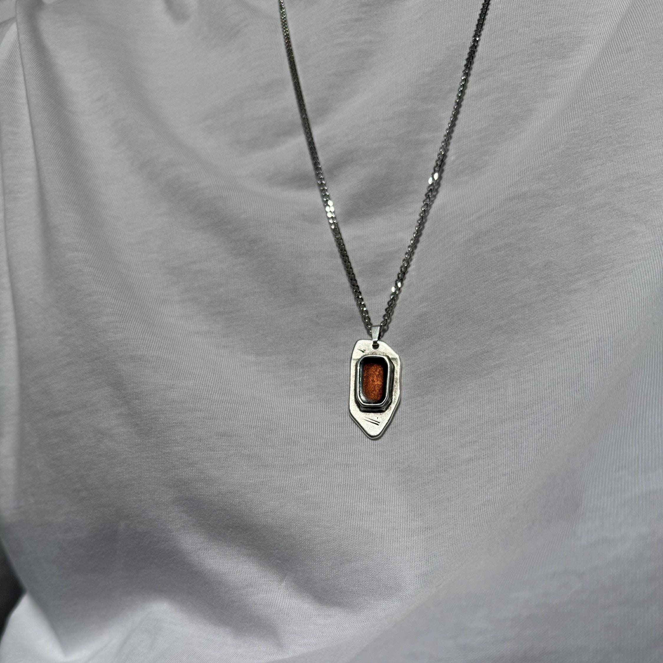 Men's Brown Enamel Stone Pendant Men Necklace Stainless