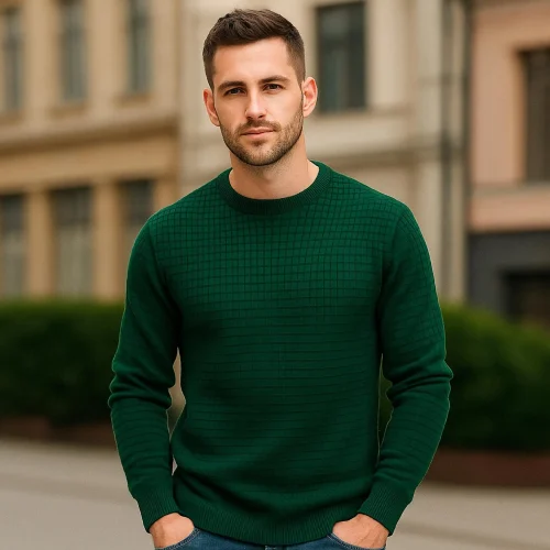 Men's Waffle Knit Pullover: Slim Fit Polyester Crewneck