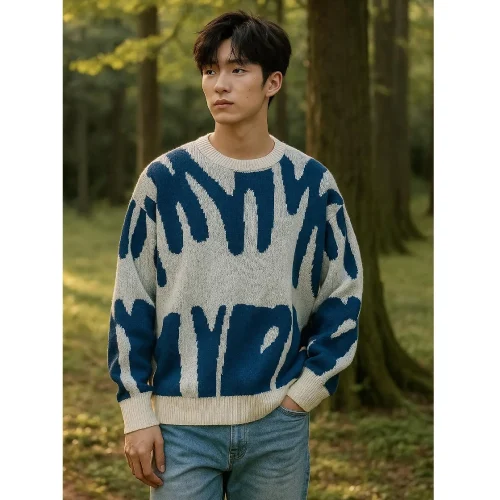 Men's Abstract Drip Print Sweatshirt - Modern Streetwear Pullover