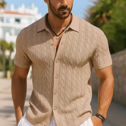 Men's Viscose Knit Button Down Shirt - Lightweight Beachwear