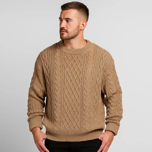 Men's Cotton Cable Knit Sweatshirt: Relaxed Fit Winter Pullover